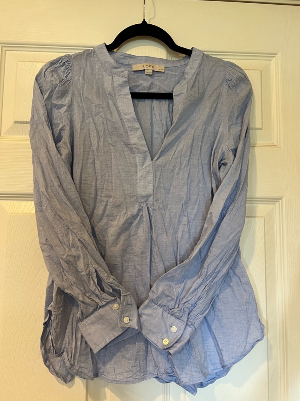 LOFT Light Blue Women's Casual Shirt with Buttoned Cuffs